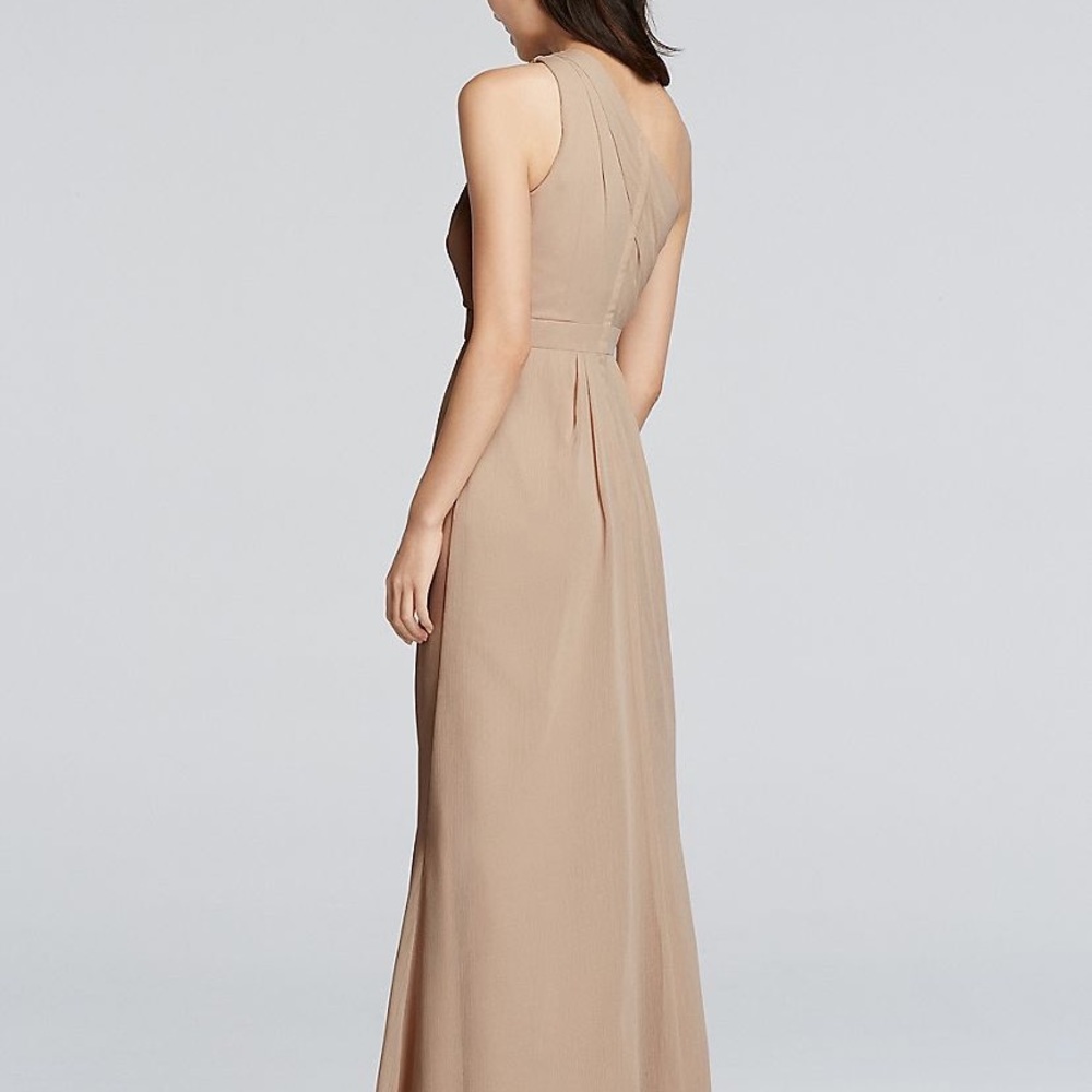 Long One-shoulder Crinkle Chiffon Dress